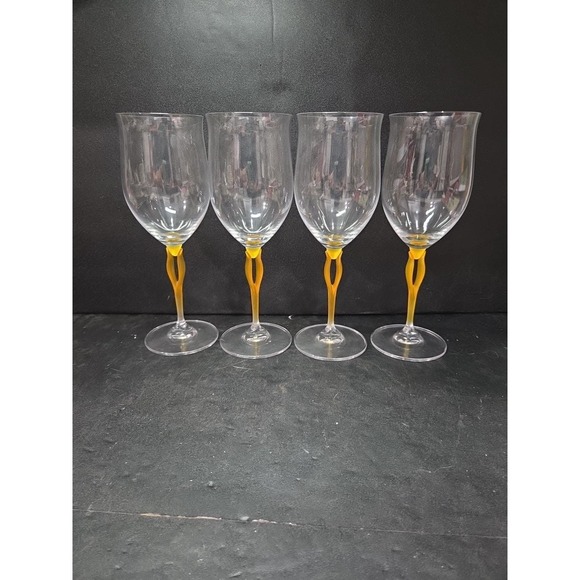 Mikasa Other - Mikasa Crystal‎ Tuscan Wine Glasses, Yellow Stem, Set of 4, Art Deco Drinkware